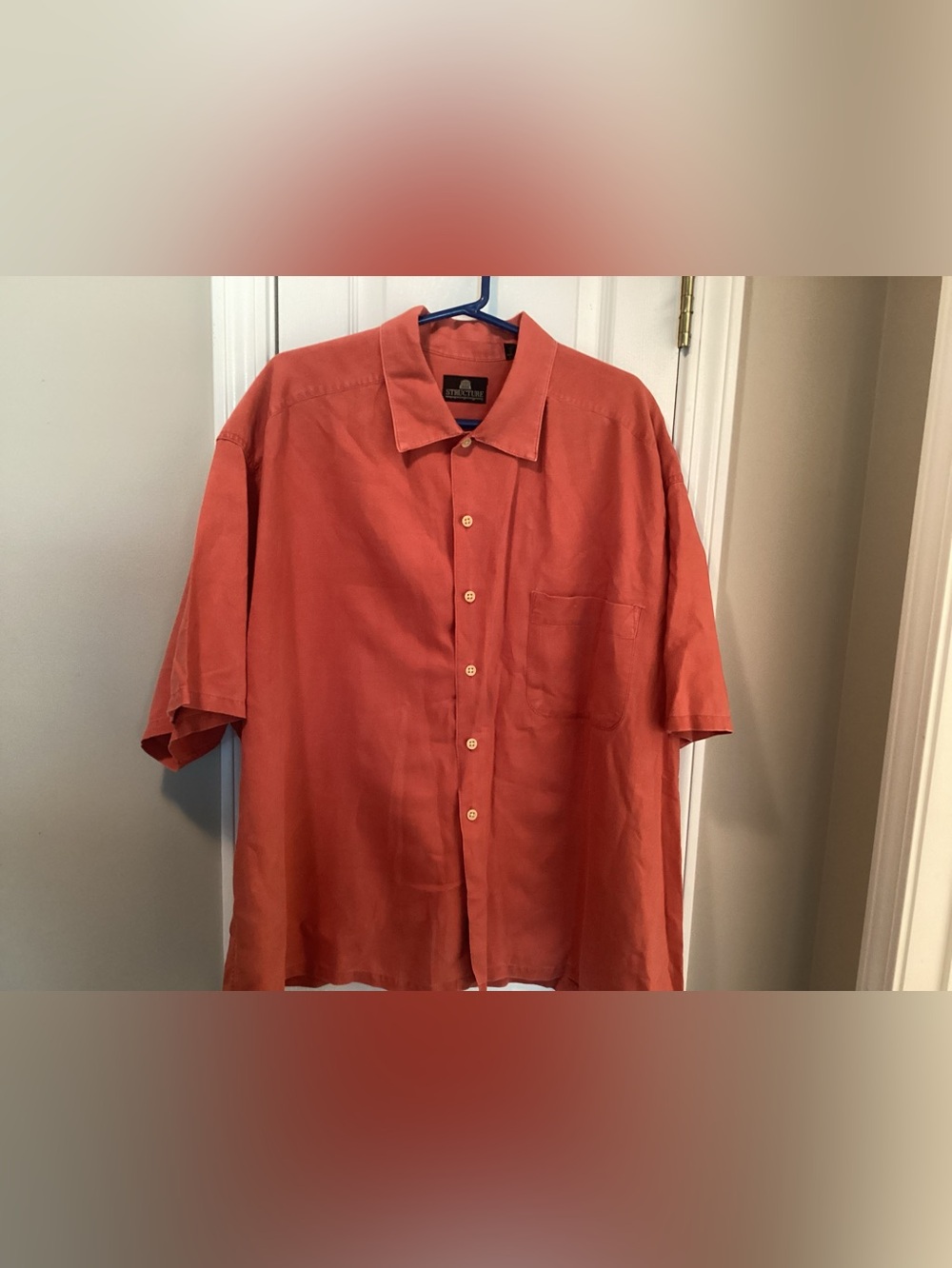 Structure XL Men’s Burnt Orange Linen Cotton Blend Button Up Boxy Oversized
